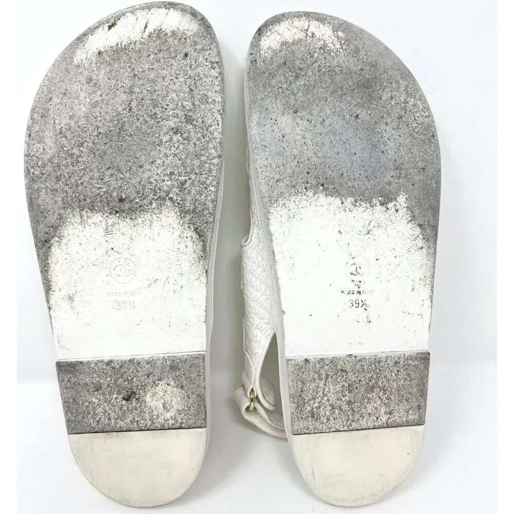 Chanel White Textured Leather Dad‎ Flat Sandals 39.5